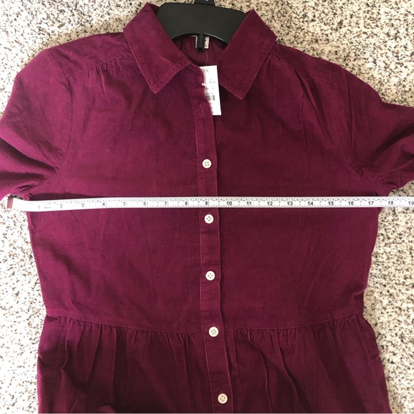 ♥️J.Crew Factory Corduroy Collared Mini Shirtdress - 00 - Deep Raspberry - Picture 10 of 14